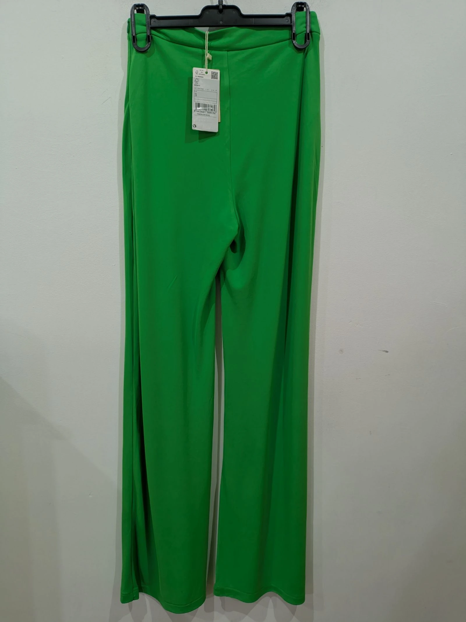 Pantalones anchos de talle alto de punto elástico en verde esmeralda talla S de Mango  – photo 6